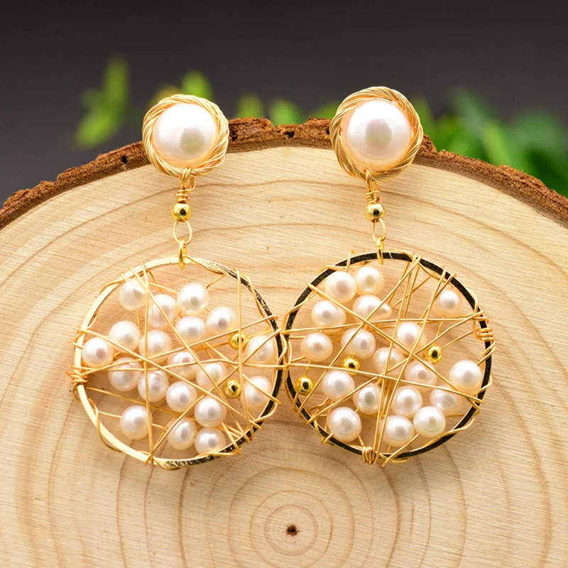 Circle Round Handmade Natural Fresh Water Baroque Pearl Drop Earrings for Women Wedding Dangle Stud Earring Fashion Jewelry Gift
Circle Round Handmade Natural Fresh Water Baroque Pearl Drop Earrings for Women Wedding Dangle Stud Earring Fashion Jewelry Gift