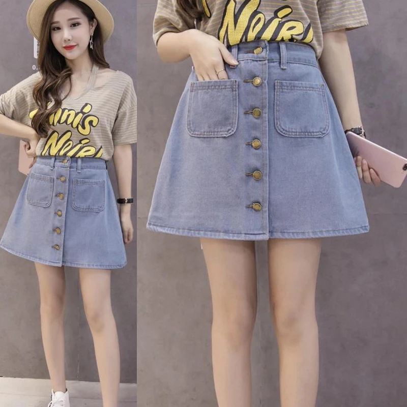 Women Summer A-line Jeans Skirt High Waist Button Mini Denim Half body Skirt 2020 Fashion Casual Short Skirts Student School d88
Women Summer A-line Jeans Skirt High Waist Button Mini Denim Half body Skirt 2020 Fashion Casual Short Skirts Student School d88