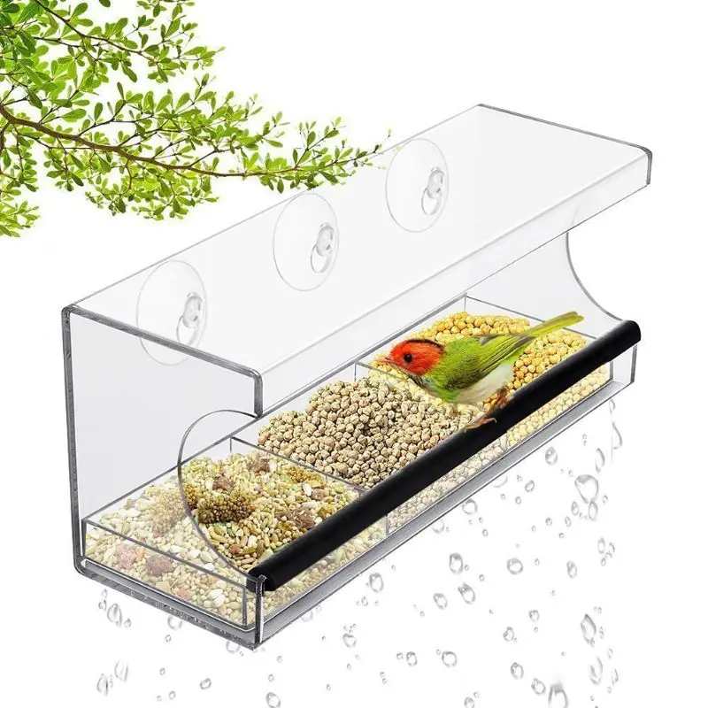 

Window Bird Feeder - Refillable Sliding Tray - Weather Proof - Snow and Squirrel Resistant - Drains Rain Water