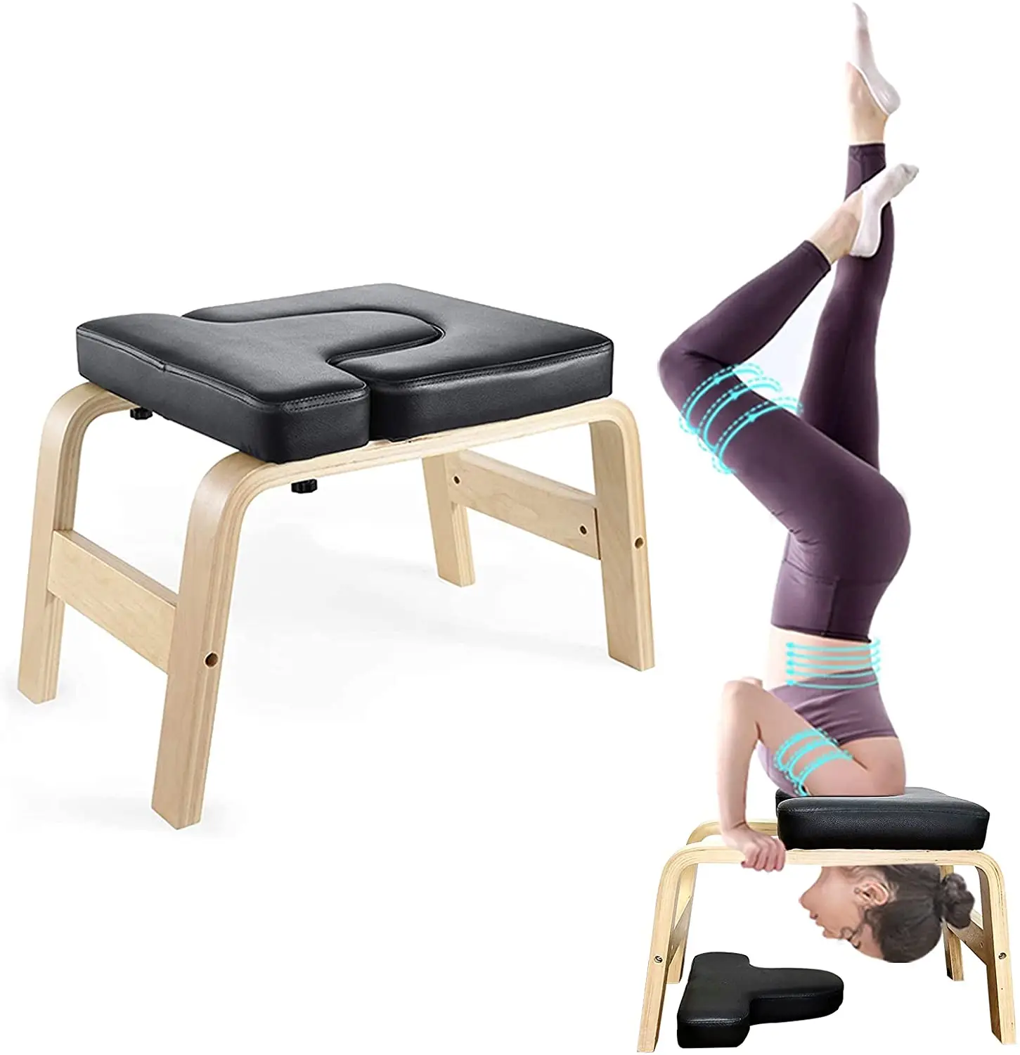 

Multifunctional wooden Yoga Headstand Bench with PU Pads Yoga Inversion Stool for Balance Training Core Strength