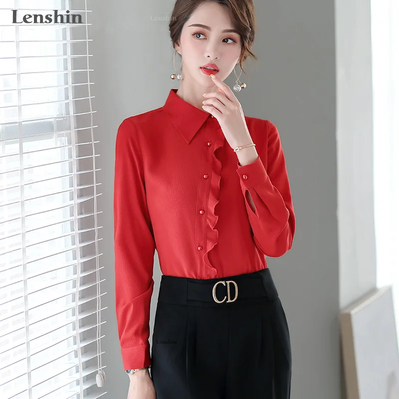 Lenshin Solid Stain Shirt Comfortable and Soft Blouse with Ruffles Women Female Wear Casual Style Office Lady Tops
Lenshin Solid Stain Shirt Comfortable and Soft Blouse with Ruffles Women Female Wear Casual Style Office Lady Tops