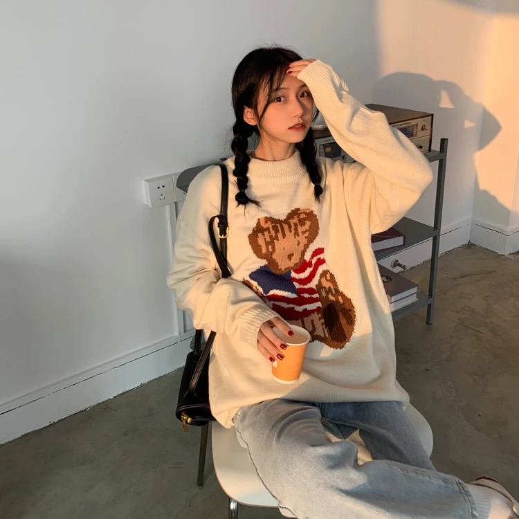 Women 2021 Fashion Oversized Teddy Bear Knitted Sweater Vintage O Neck Long Sleeve Female Pullovers Chic Tops
Women 2021 Fashion Oversized Teddy Bear Knitted Sweater Vintage O Neck Long Sleeve Female Pullovers Chic Tops