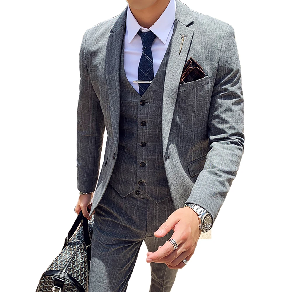 ( Jacket + Vest + Pants ) Groom Wedding Dress Men Plaid Formal Suit 3pc Set Houndstooth Social Mens Slim Casual Business Suit
( Jacket + Vest + Pants ) Groom Wedding Dress Men Plaid Formal Suit 3pc Set Houndstooth Social Mens Slim Casual Business Suit