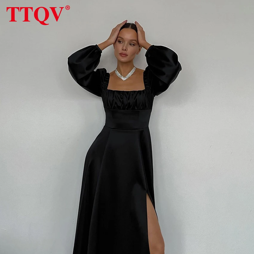 TTQV Sexy Black Women'S Fashion Dresses Elegant Slim Long Sleeve Slit Midi Dress Lady Bodycon High Waist Square Neck Party Dress
TTQV Sexy Black Women'S Fashion Dresses Elegant Slim Long Sleeve Slit Midi Dress Lady Bodycon High Waist Square Neck Party Dress