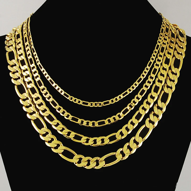 

Pure Gold Color 4mm 6mm 8mm Figaro Chain Necklace for Men,Original 24k Gold Plated Fashion Women Men's Hip Hop Rock Jewelry