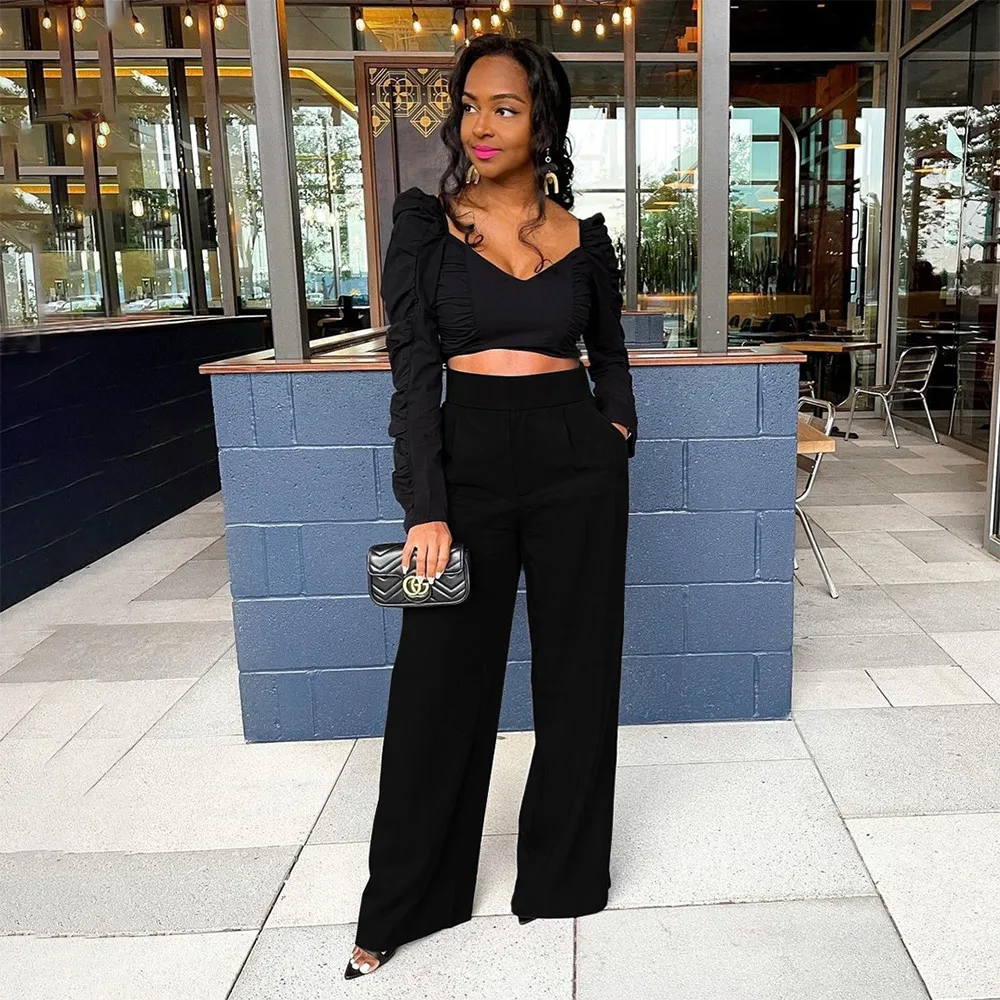 Women's Tracksuit Deep V Neck Long Puff Sleeve Crop Top and Loose Wide Leg Trouser Elegant Sweatsuit Autumn Two Piece Outfits
Women's Tracksuit Deep V Neck Long Puff Sleeve Crop Top and Loose Wide Leg Trouser Elegant Sweatsuit Autumn Two Piece Outfits