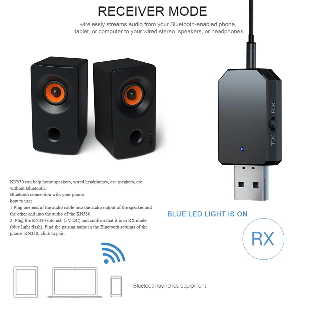 USB Stereo Music Wireless Adapter KN330 3.5mm AUX Bluetooth-compatible Audio Transmitter Receiver 5.0 Wireless Music Adapter 
USB Stereo Music Wireless Adapter KN330 3.5mm AUX Bluetooth-compatible Audio Transmitter Receiver 5.0 Wireless Music Adapter