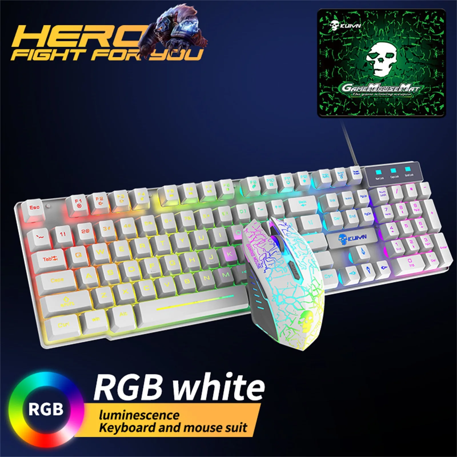 Проводная игровая клавиатура и коврик для мыши T6 Rainbow с разноцветной подсветкой