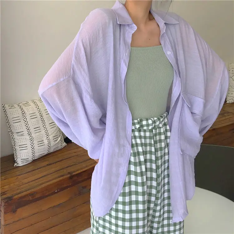 Women Summer New Thin Loose See-through Sunscreen Mid Long Shirts Korean Female New Fashion Solid Color Long Sleeve Blouse L95
Women Summer New Thin Loose See-through Sunscreen Mid Long Shirts Korean Female New Fashion Solid Color Long Sleeve Blouse L95