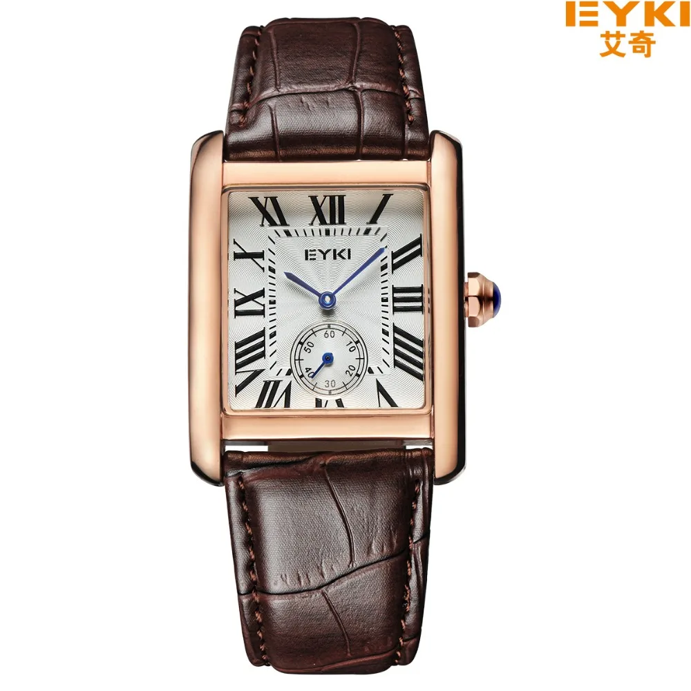 

Hot Sale Eyki Genuine Leather Strap Couple Watches Formal Roman Scale Rectangle Dial Quartz Watch Ladies Watch Men's Sport Watch