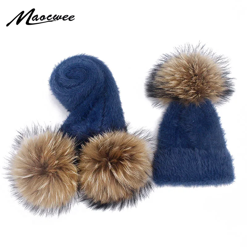 Winter Mink Hair Beanie Hat and Scarf Set For Children Women Warm Knitted Hat With Real Raccoon Fur Pompon Outdoor Thick Hat
Winter Mink Hair Beanie Hat and Scarf Set For Children Women Warm Knitted Hat With Real Raccoon Fur Pompon Outdoor Thick Hat