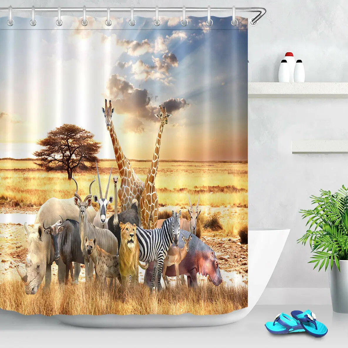African Grassland Wild Animals Shower Curtain Bathroom Waterproof Fabric Uniqued
African Grassland Wild Animals Shower Curtain Bathroom Waterproof Fabric Uniqued
