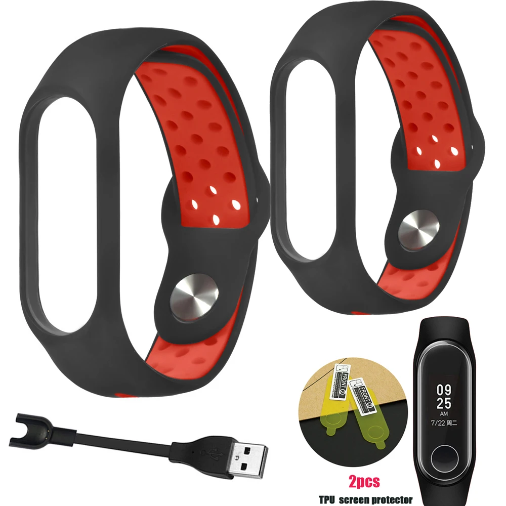 YHNUJM 2 шт Защитная пленка для экрана + usb кабель зарядки mi Band 3 наручных ремешка Xiaomi