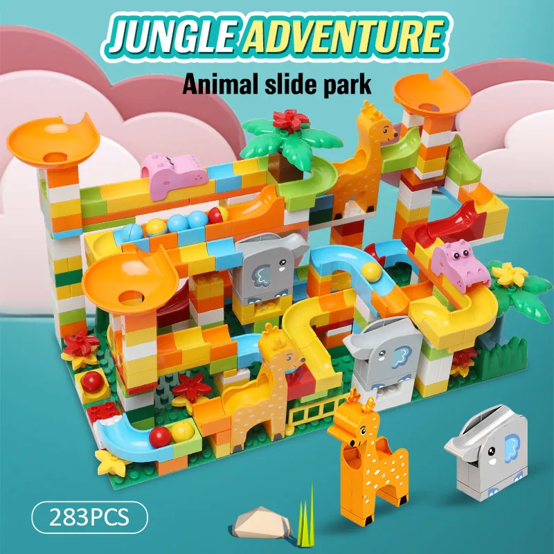 Marble Race Run Slide DIY Compatible Duploe Big Size Building Blocks Animal Figures Funnel Maze Balls Bricks Toys for Children | Игрушки и