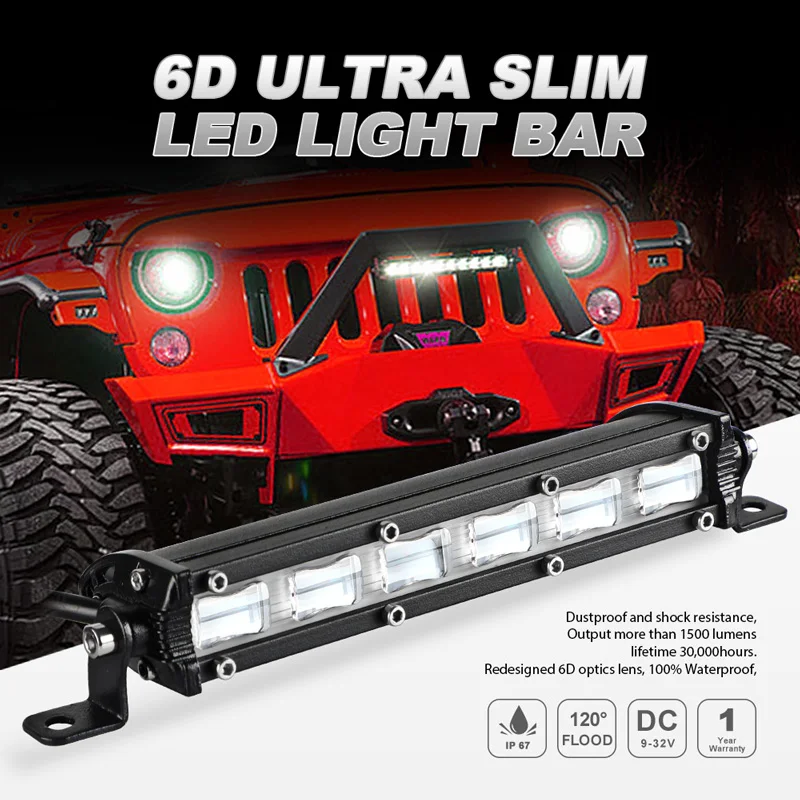 

7 inch 6D Lens Led Light Bar Offroad Led Bar for Tractor Truck Boat 4WD 4x4 ATV UTV UAZ 12V 24V Flood Spotlight Led Work Light