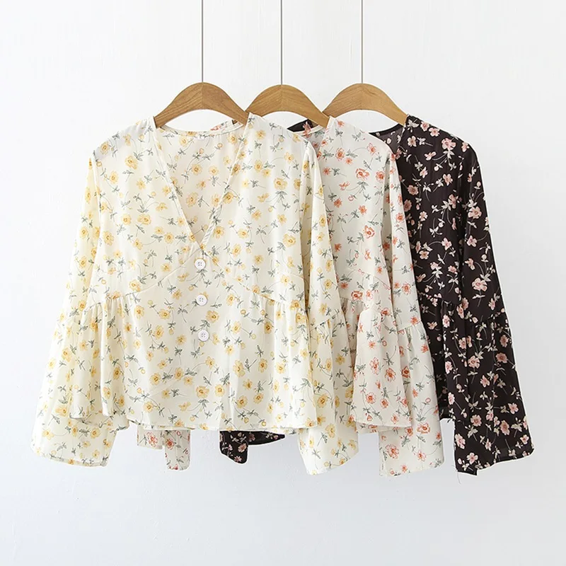 Floral Print Blouses For Women V Neck Sweet Small Fresh Long Sleeves Chiffon Shirt
Floral Print Blouses For Women V Neck Sweet Small Fresh Long Sleeves Chiffon Shirt