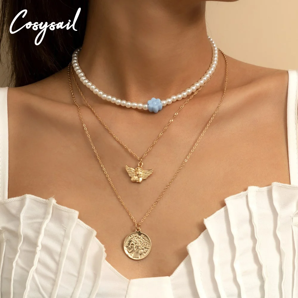 Cosysail Multilayer little angel with Portrait Pendant Necklace for Female Trendy Flower Pearl Choker Necklace on Neck Jewelry
Cosysail Multilayer little angel with Portrait Pendant Necklace for Female Trendy Flower Pearl Choker Necklace on Neck Jewelry