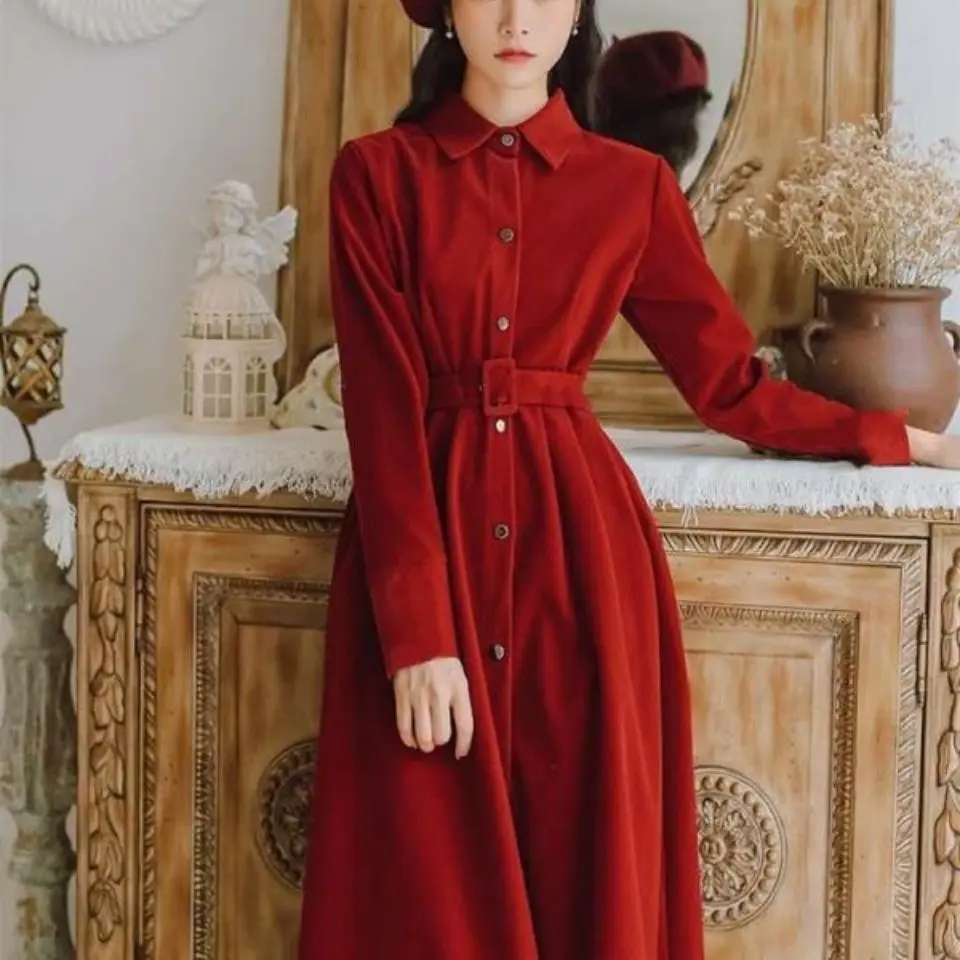 2021 Women Spring Autumn Retro Large Size Corduroy Dress Female Single-breasted A-line Dresses Ladies Solid Loose Vestidos T450 
2021 Women Spring Autumn Retro Large Size Corduroy Dress Female Single-breasted A-line Dresses Ladies Solid Loose Vestidos T450