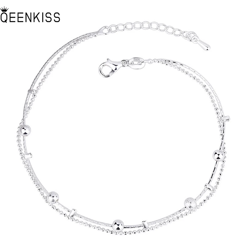 

QUEENKISS BT6140 2022 Fine Jewelry Wholesale Fashion Couples Birthday Wedding Gift Round 925 Sterling Silver Pendant Bracelet