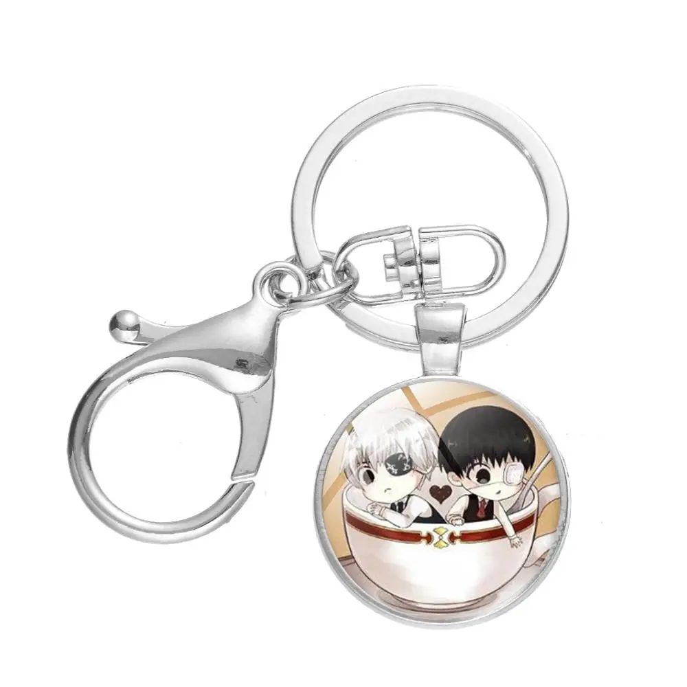 Anime Tokyo Ghoul Keychain Mask Boys Kaneki Ken Cartoon Figures Print Glass Art Picture Key Ring Holder Ornaments Pendant Gifts | Украшения