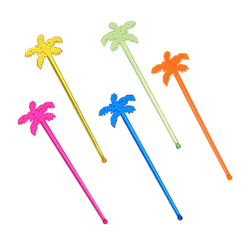 

100pcs Tropical Party Coconut Tree Stir Sticks Hawaii Flamingo Party Decoration Plastic Swizzle Sticks Drink Stirrers