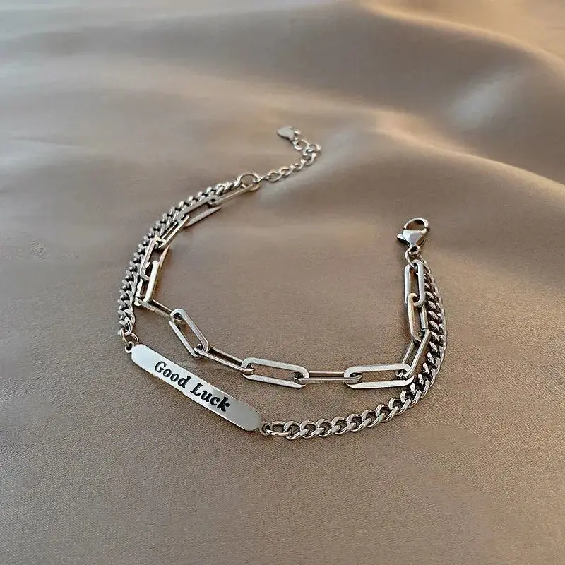 2021 New High Quality Titanium Steel Letters Good Luck Double Bracelet for Woman and Man Cool Titanium Steel Bracelet jewelry
2021 New High Quality Titanium Steel Letters Good Luck Double Bracelet for Woman and Man Cool Titanium Steel Bracelet jewelry