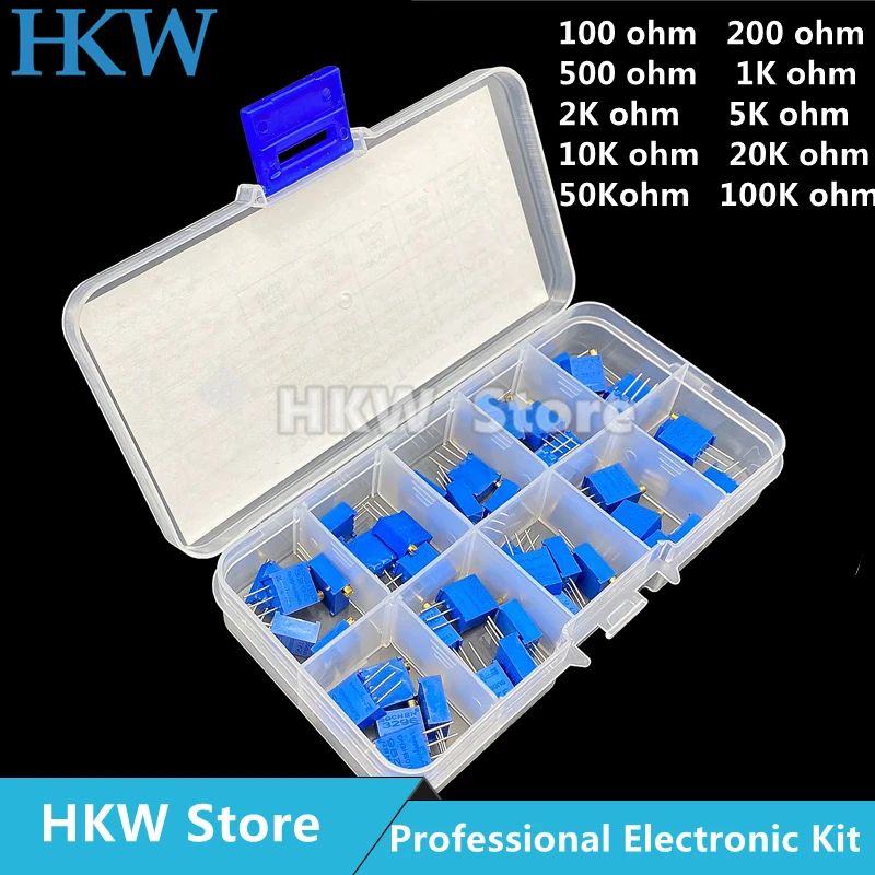 50pcs/lot 3296W series 100R 200R 500R 1K 2K 5K 10K 20K 50K 100K multi-turn potentiometer 10K Variable resistors With box set
50pcs/lot 3296W series 100R 200R 500R 1K 2K 5K 10K 20K 50K 100K multi-turn potentiometer 10K Variable resistors With box set