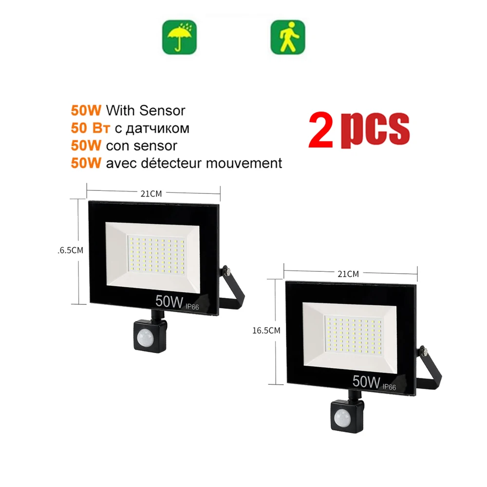 

2 pcs 220V 10-100W LED FloodLight Spotlight Exterior Street wall reflector LED light PIR Motion Sensor night lamp LED Garden Lig