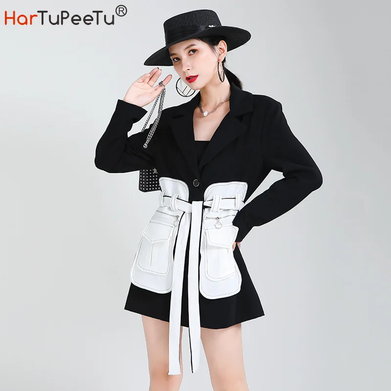 Autumn Spring Women Long Blazer Coat Elegant Black White Vintage Work Outwear with Belt Tunic Waist Streetwear
Autumn Spring Women Long Blazer Coat Elegant Black White Vintage Work Outwear with Belt Tunic Waist Streetwear
