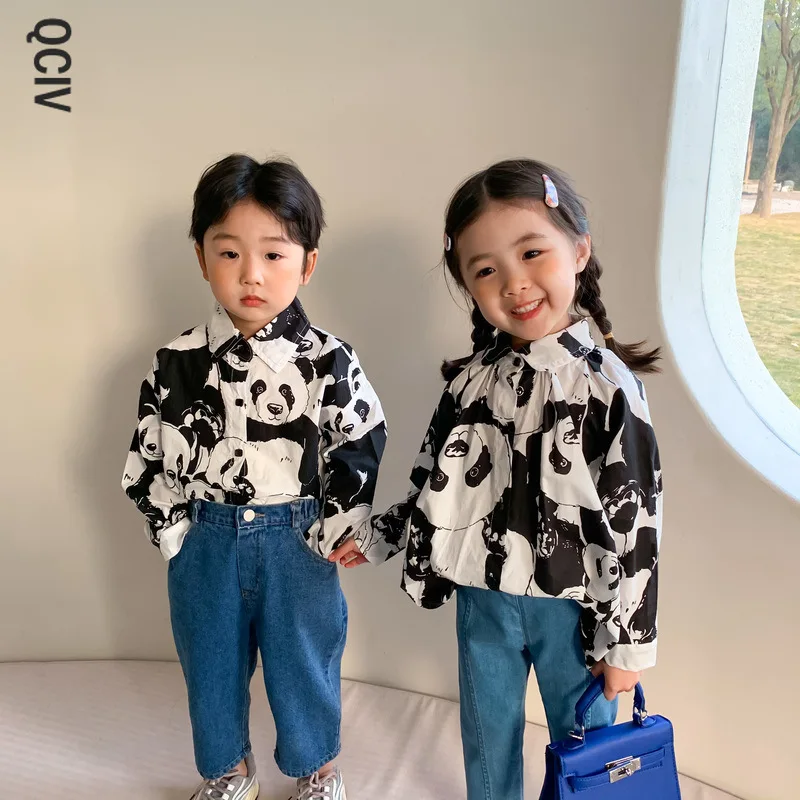 Spring fashion panda printing long sleeve shirts for boys and girls casual Brother and sister clothes Tops
Spring fashion panda printing long sleeve shirts for boys and girls casual Brother and sister clothes Tops