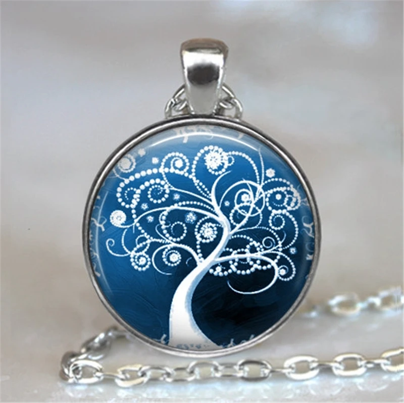 Life Tree Glass Cabochon Statement Necklace & Pendant Jewelry Vintage Silver Chain Choker For Women | Украшения и аксессуары