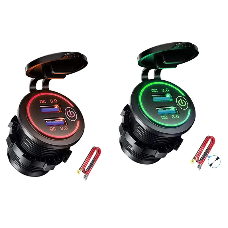 Розетка зарядная QC 3,0 с двумя USB-портами, 12 В/24 В, водонепроницаемая 
Розетка зарядная QC 3,0 с двумя USB-портами, 12 В/24 В, водонепроницаемая