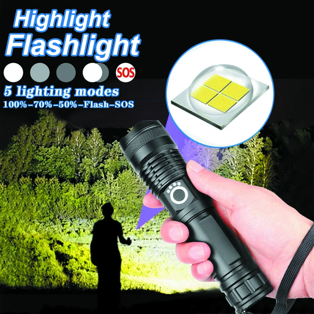Фонарик 100000 люмен XHP50 5 режимов светодиодный USB Перезаряжаемый 18650 26650 фонарик Рики