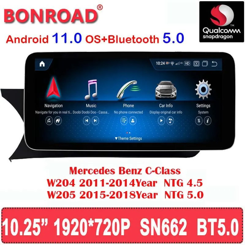 Автомобильный мультимедийный плеер Bonroad Android 11 Qualcomm SN662 1920*720P монитор для Mercedes Benz C