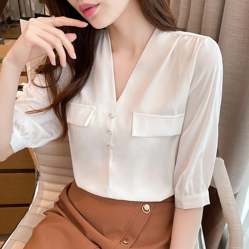 Summer Chiffon Womens Tops and Blouses Korean Fashion Short Sleeve White Office Lady Blusa Black Women Shirts Blouses
Summer Chiffon Womens Tops and Blouses Korean Fashion Short Sleeve White Office Lady Blusa Black Women Shirts Blouses