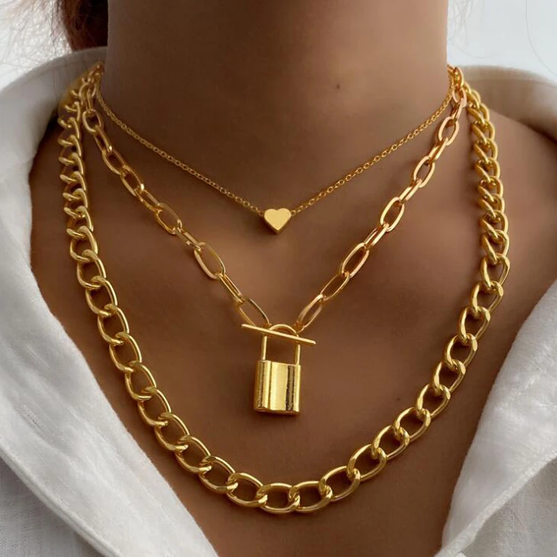 Punk Lock Love Heart Pendant Necklace for Women Men Multilayered Big Chunky Thick Chain Choker Gothtic Jewelry M6059
Punk Lock Love Heart Pendant Necklace for Women Men Multilayered Big Chunky Thick Chain Choker Gothtic Jewelry M6059