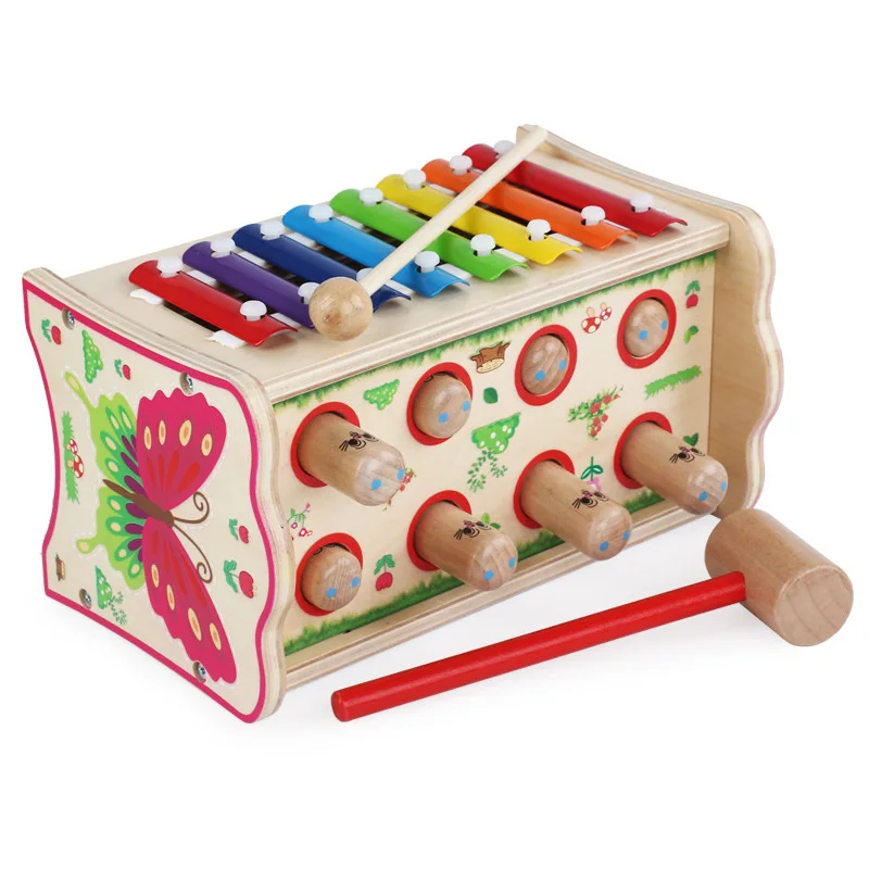 

Kids Toys Play Hamster and Piano Two-in-one Wooden 1-2-3 Year Old Children's Hand-eye Coordination Early Education Toy