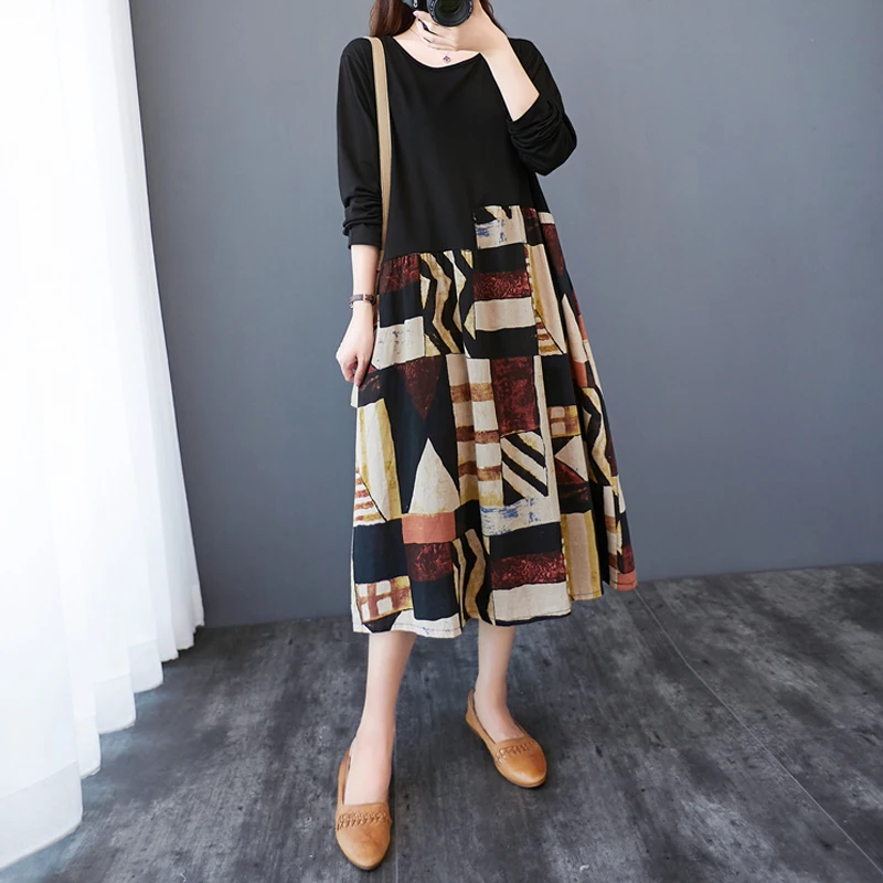 Plus Size Women'S Dress Elegant Lady One Piece Dress Women Robe 2020 Autumn Winter New Retro Stitching Cotton Linen Dresses Hot
Plus Size Women'S Dress Elegant Lady One Piece Dress Women Robe 2020 Autumn Winter New Retro Stitching Cotton Linen Dresses Hot