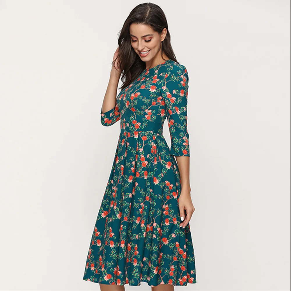 Vintage Women Slim Knee-Length Dress Three Quarter Sleeve Print Party Midi Dress Spring Summer Fashion Women Vestidos De B422
Vintage Women Slim Knee-Length Dress Three Quarter Sleeve Print Party Midi Dress Spring Summer Fashion Women Vestidos De B422
