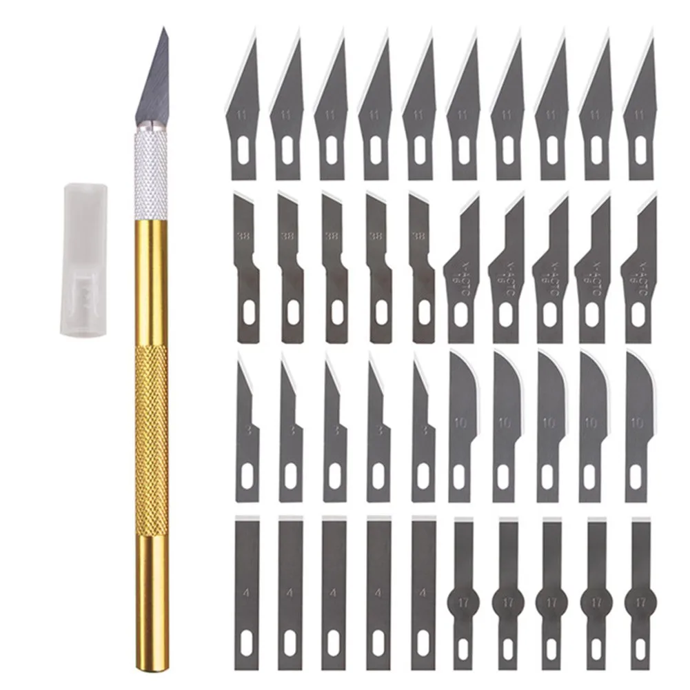 Sharp Carving Blades + Replaceable Blades Cutter Engraving Craft Blade+ 40pcs Blades Mobile Phone PCB DIY Repair Hand Tool
Sharp Carving Blades + Replaceable Blades Cutter Engraving Craft Blade+ 40pcs Blades Mobile Phone PCB DIY Repair Hand Tool