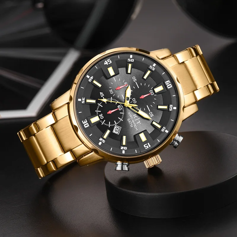 KAT-WACH хронограф Для мужчин спортивные часы для золотые 50 м Водонепроницаемый