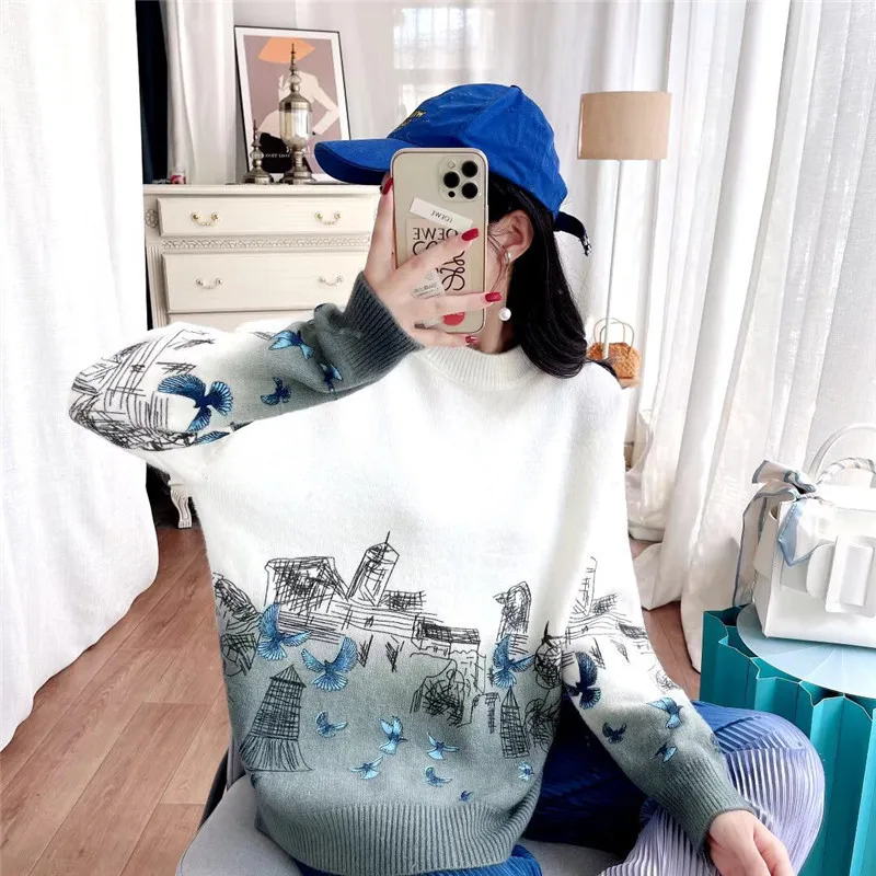 Autumn And Winter New Printed Pullover Knit Top 2022 Women Loose-fitting Round Neck Long-sleeved Sweater Fashion Casual
Autumn And Winter New Printed Pullover Knit Top 2022 Women Loose-fitting Round Neck Long-sleeved Sweater Fashion Casual
