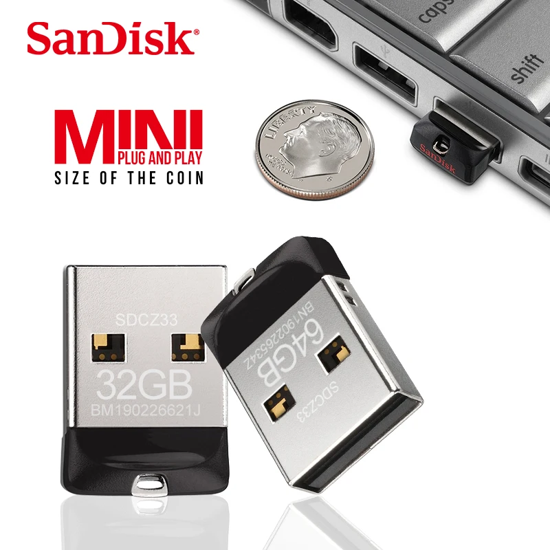 

SanDisk 100% Original CZ33 Mini Pen Drives 64GB 32GB 16GB USB Flash Drive USB2.0 Stick U Disk Key pendrive