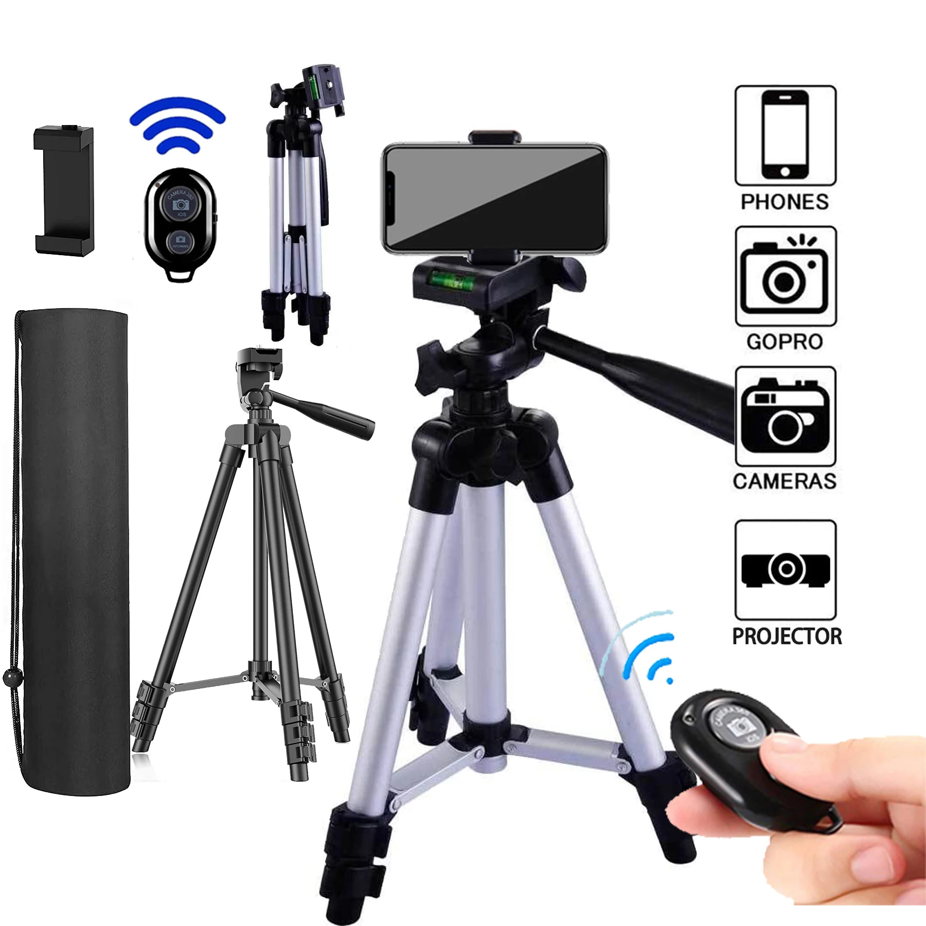 Flexible Tripod Bluetooth Remote Cell Phone Mount DSLR Extendable Travel Lightweight Stand Carry Bag Camera Gopro Live Youtube
Flexible Tripod Bluetooth Remote Cell Phone Mount DSLR Extendable Travel Lightweight Stand Carry Bag Camera Gopro Live Youtube
