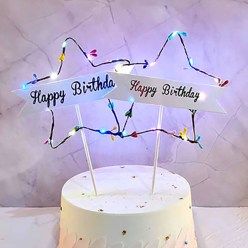 

Подключаемая подсветка для торта, карта для дня рождения, карта, украшение для торта, Рождественское украшение для выпечки, десерта