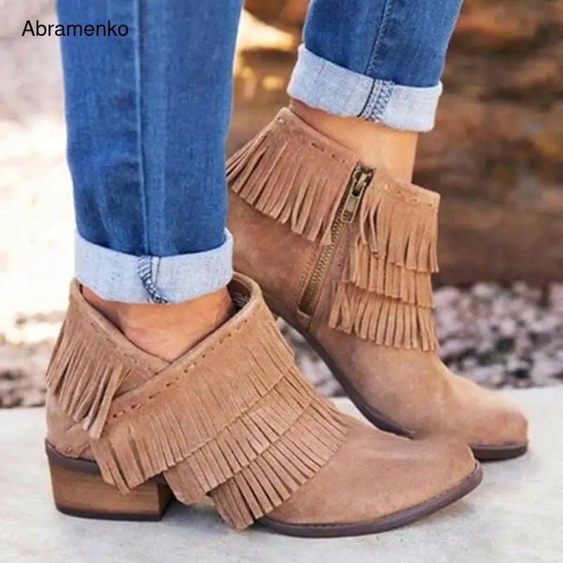 Women Shoes Retro Leather Ankle Boots Female Block Mid Heels Casual Pointed Toe Tassel vintage Leather Shoes Plus Size 35-43
Women Shoes Retro Leather Ankle Boots Female Block Mid Heels Casual Pointed Toe Tassel vintage Leather Shoes Plus Size 35-43