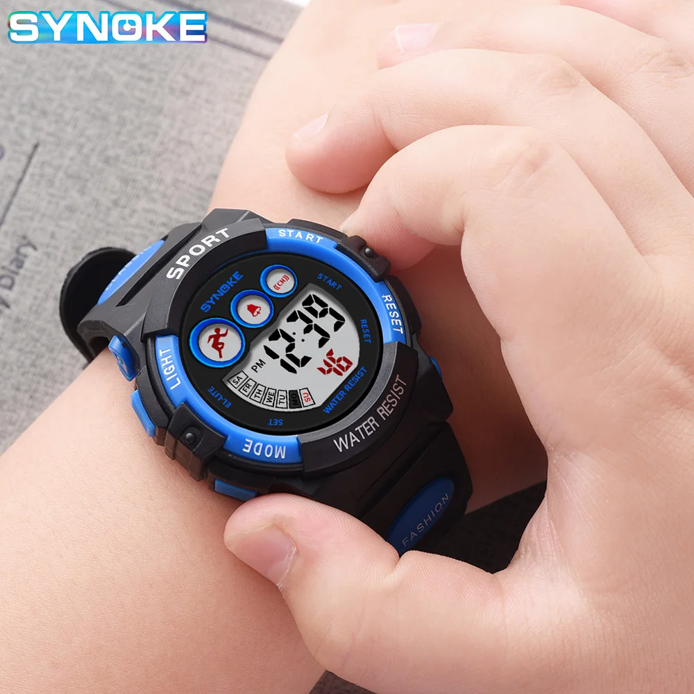 Цветные детские часы SYNOKE водонепроницаемые до 50 м электронные с будильником