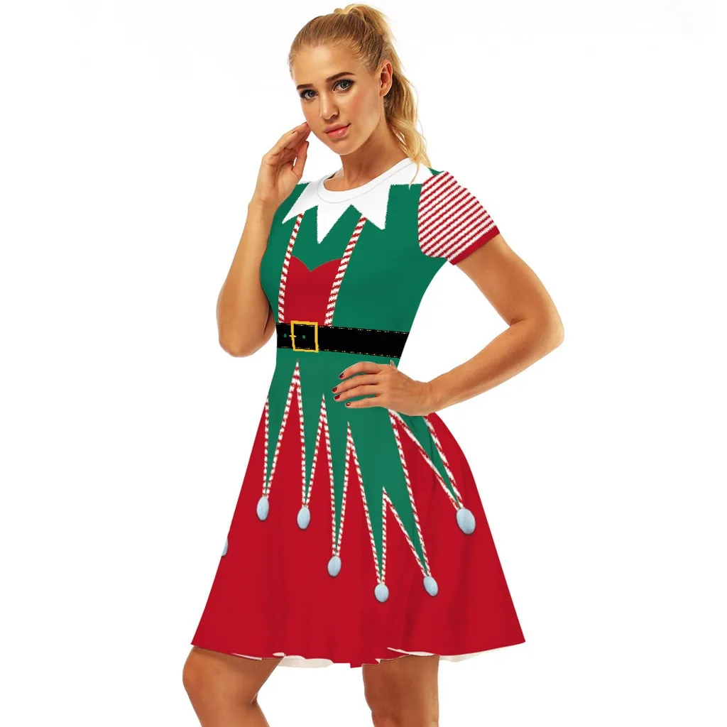 Festive Clothes Women Dresses Snowman Christmas Red 1950s Notes Print Vintage Costume Swing Party Green Dress платье женское |