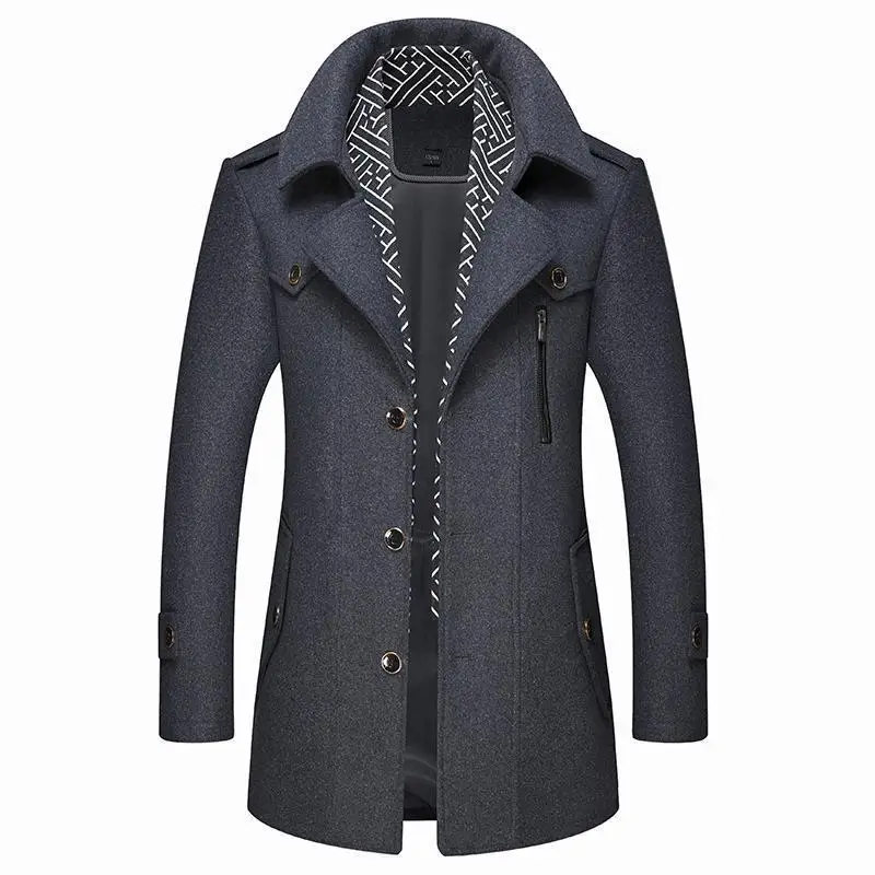 

Зимнее шерстяное пальто мужское средней длины утепленное хлопковое приталенное пальто для мужчин среднего возраста и молодежи твидовая ве...
