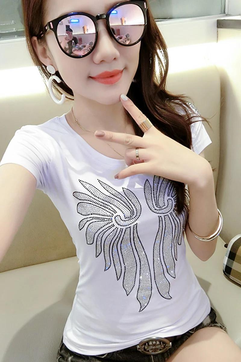 Korean Style Fashion Diamond White T-shirt Women 2019 Summer New Round Neck Short Sleeve Cotton Female Tops Casual Breathable
Korean Style Fashion Diamond White T-shirt Women 2019 Summer New Round Neck Short Sleeve Cotton Female Tops Casual Breathable